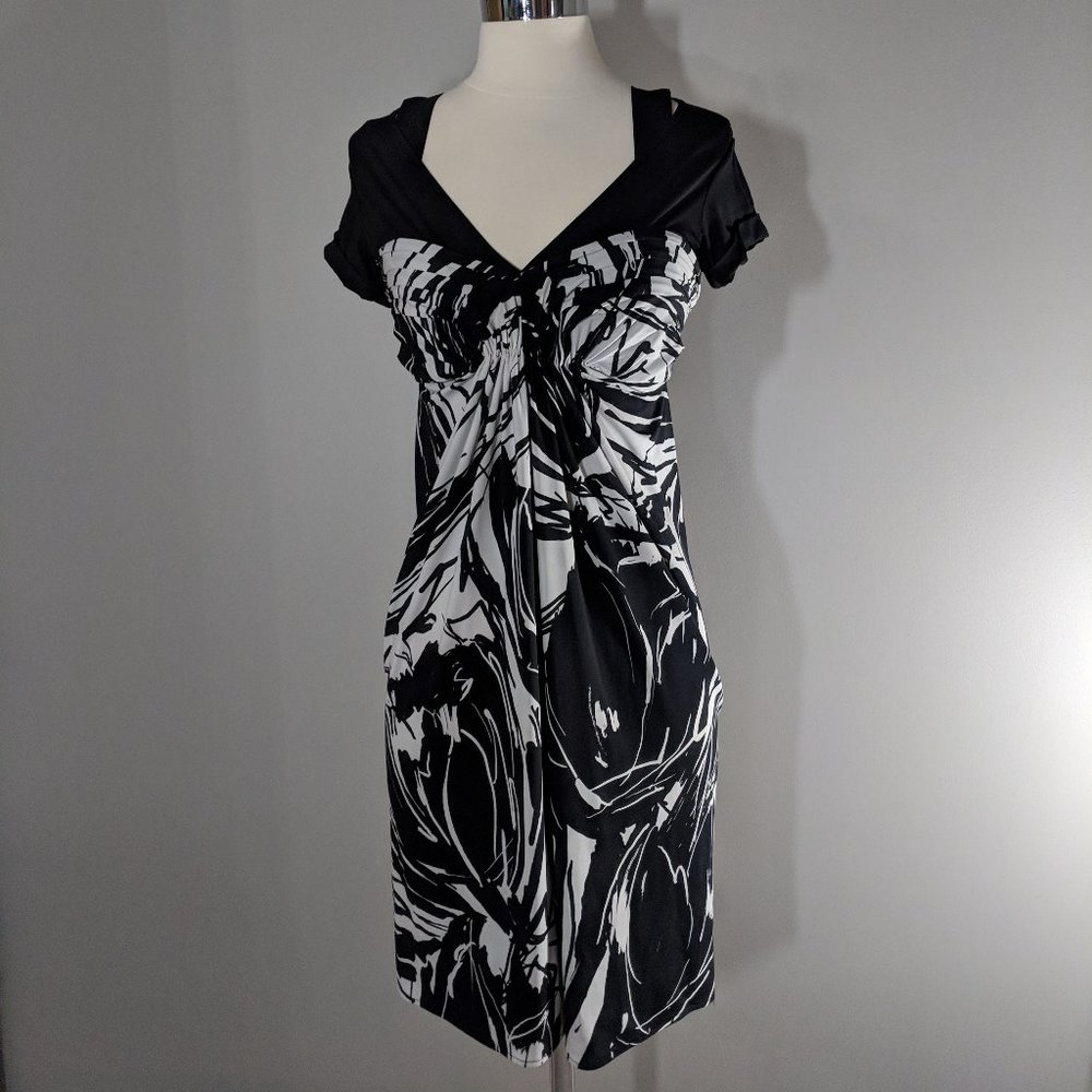 BCBG MAXAZRIA Black and White Abstract Print Padded Bra Dress Size XS